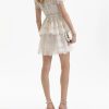 Women's Slimming Embroidery Dress - V-Neck Short Sleeve High Waist Belted Spring Dress