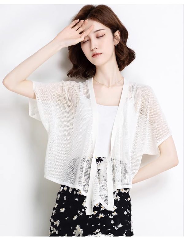 Women's Knitwear Summer Hollow Out Cardigan Short Sleeve Casual Top