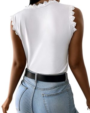 Womens Lace Tank Top Blouse Sleeveless Summer Casual Crew Neck Slim Fit Hollow Out Shirt