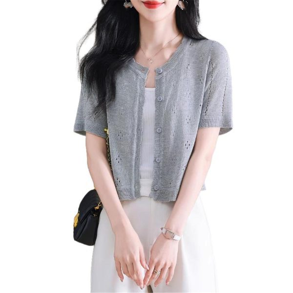 Women's Knitwear Hollow Out Cardigan Summer Short Sleeve Shawl Top Outerwear