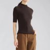 Women Short Sweater Fine Wool O Neck Pullover Vertical Stripe Half Sleeve Knitted Tops