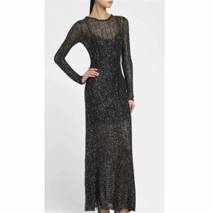 Women's Silk Knit O-Neck Dress - Slim Fit Spaghetti Strap Lining Maxi Evening Dress