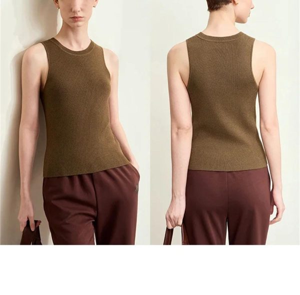 Women's Knitted Sweater Vest - Stripe Design O-Neck Inner Layer Top for Autumn Minimalist Style