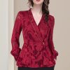 Ladies' Summer Long-Sleeved Chiffon Top V-Neck for Barbecues Movie Nights Parks Slimming Blouse for Women