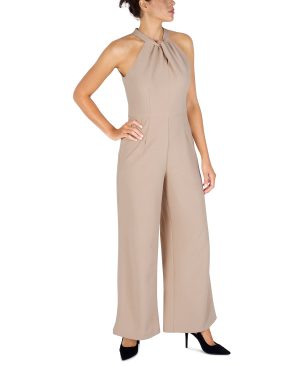 Women's Sleeveless Knot Neck Wide Leg Jumpsuit, Elegant and Dress