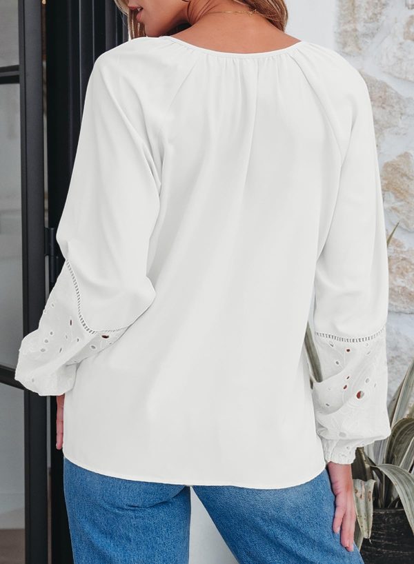Womens Tops Dressy Casual V Neck Long Sleeve Hollow Out Embroidered Blouses Shirts Spring Summer Outfits 2025