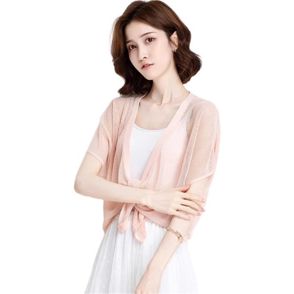 Women's Knitwear Summer Hollow Out Cardigan Short Sleeve Casual Top