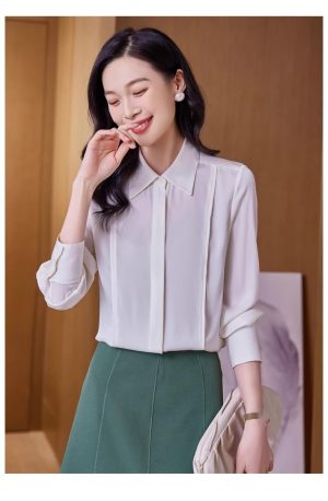 Ladies' Summer Chiffon Top Long-Sleeved for Work Travel Casual Breathable Blouse for Women