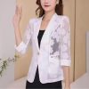 Women slim Jacket Thin Cardigan Clothing Hollow Lace Three-quarter Sleeve Three Quarter Suit Top Ladie