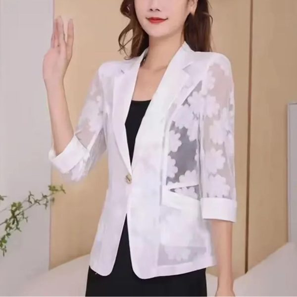 61kcoBDNPDL.jpg Women slim Jacket Thin Cardigan Clothing Hollow Lace Three-quarter Sleeve Three Quarter Suit Top Ladie