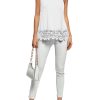 Women's Lace Hem Boat Neck Sleeveless Swing Trim Loose Tank Tops Blouse