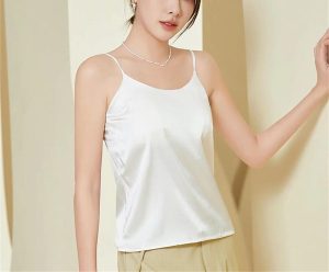 Women's Silk Camisole 93% Mulberry Silk 7% Spandex Padded Bralette Tube Top Tank Black White Gray