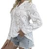 Women's Dressy Causal Tops Long Sleeve V Neck Eyelet Cute Button Down Shirts for Women