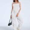 Womens Sexy Sheer Mesh Long Sleeve Tops Crew Neck Double Layered Tee Shirts Going Out Party Club Night Lace Blouse