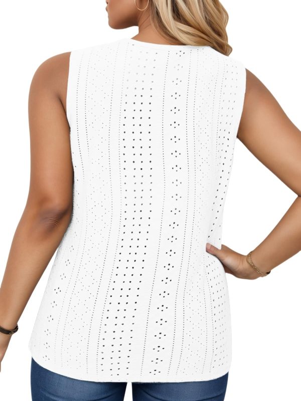 Womens-Plus-Size-Tank-Tops Summer Floral Lace Trim V Neck Shirts Casual Sleeveless Blouses Cute Eyelet Tunics XL-5XL