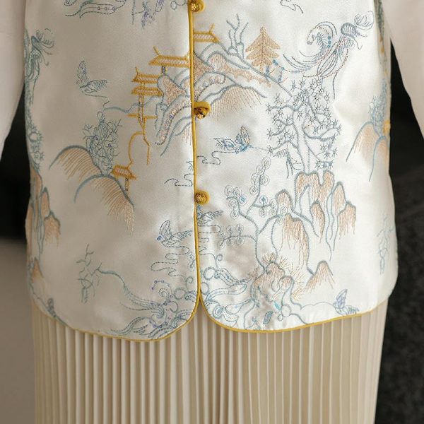 Women's Spring Reversible Chinese Style Short Satin Shawl Outerwear Vest