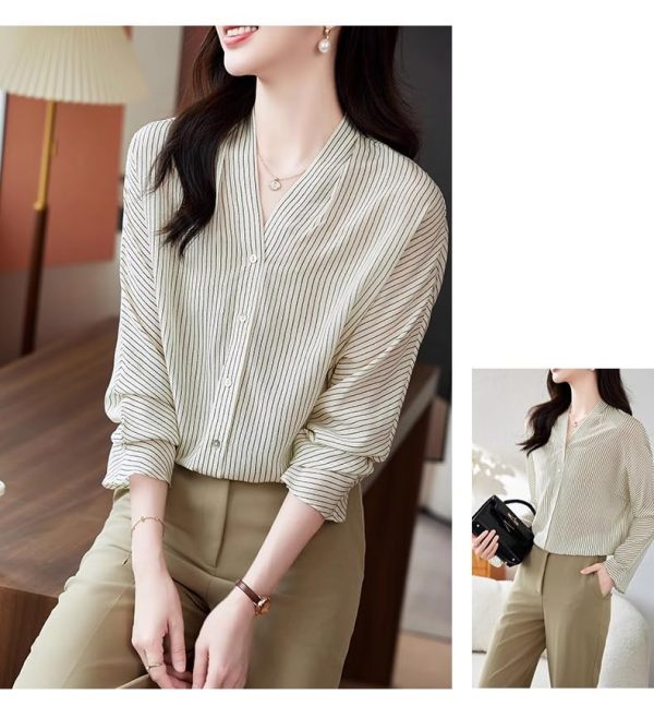 Ladies' Summer Elegant Chiffon Shirt Long-Sleeved for Office Travel Top Blouse for Women