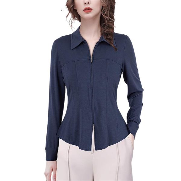 Ladies' Summer Long-Sleeved Chiffon Top Plaid Pattern for Parties Ski Lodges Blouse for Women