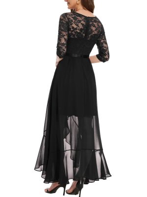 Women's V-Neck Dress for Women Wedding Guest Hi-Lo Floral Lace Prom Cocktail Party Formal Bridesmaid Dress