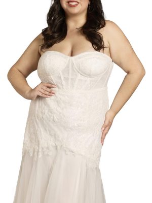 Strapless Beaded Lace Mermaid Wedding Dress