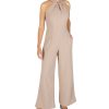 Women's Sleeveless Knot Neck Wide Leg Jumpsuit, Elegant and Dress