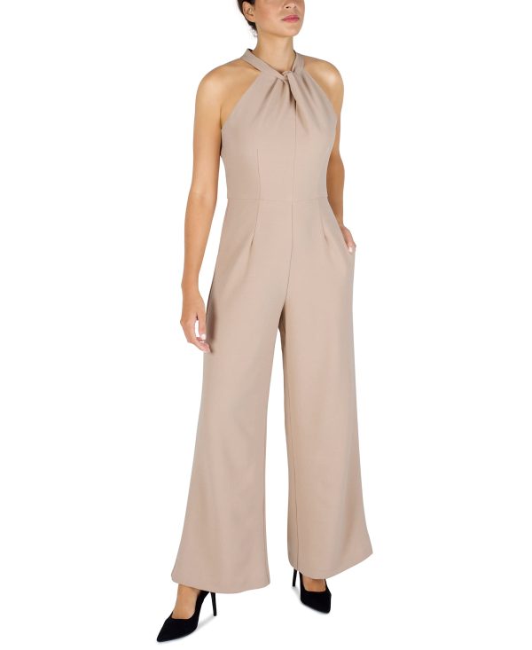 Women's Sleeveless Knot Neck Wide Leg Jumpsuit, Elegant and Dress