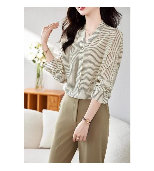 Ladies' Summer Elegant Chiffon Shirt Long-Sleeved for Office Travel Top Blouse for Women