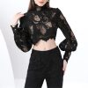 Women's Crochet Lace Set - Lantern Sleeve Top & High Waist Pants Bohemian Outfit