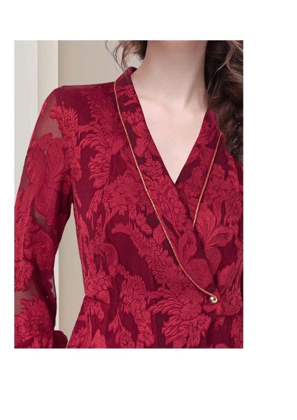Ladies' Summer Long-Sleeved Chiffon Top V-Neck for Barbecues Movie Nights Parks Slimming Blouse for Women