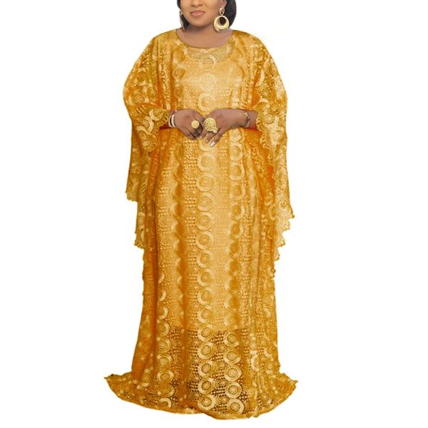 Women's Solid Color Lace Kaftan Dress Embroidery Rhinestone Evening Party Gown Plus Size