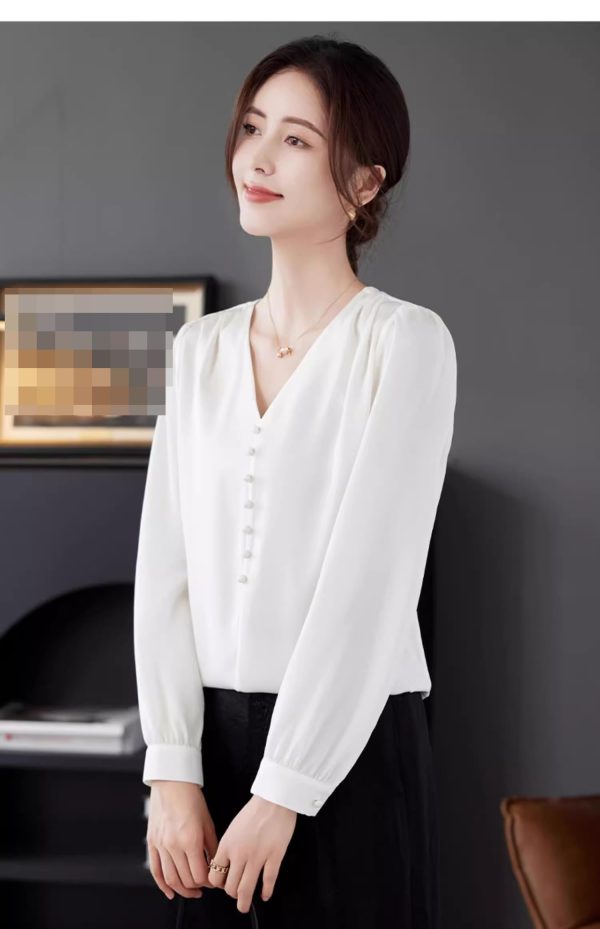 Ladies' Summer Chiffon Top Long-Sleeved for Business Trips Daily Flowing Blouse for Women