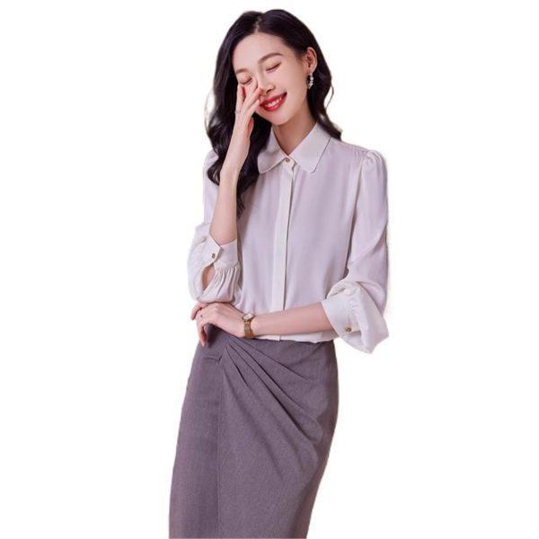 Ladies' Summer Long-Sleeved Chiffon Top for Business Loose Fit Blouse for Women