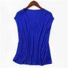 Women's Silk Tee Shirt V-Neck Sleeveless Batwing Pleated Hem Casual Top