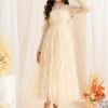 Vintage Inspired Long Sleeve Dress Women's Elegant Stand Collar Lace Long Skirt Gold Polka Dot Casual Flowing Long Gown