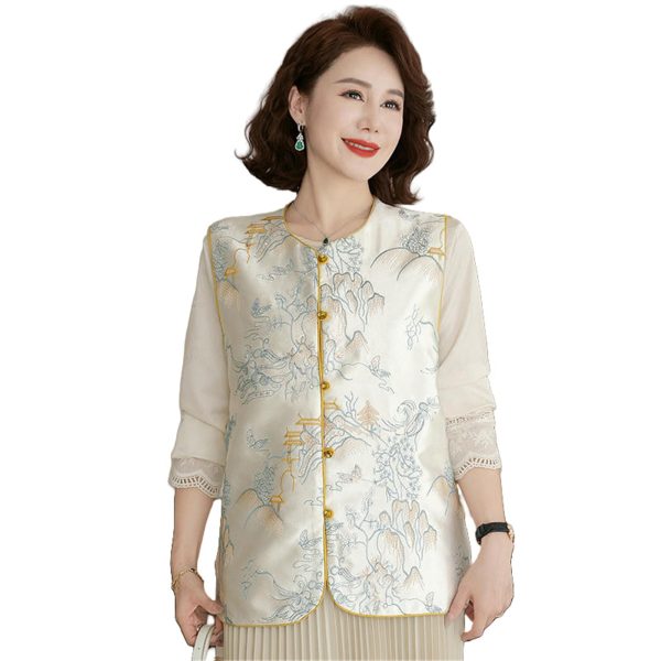Women's Spring Reversible Chinese Style Short Satin Shawl Outerwear Vest