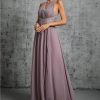Women Elegant Pleated Strap V-Neck Chiffon Top Lace Split Skirt Evening Dresses Ball Party Dress