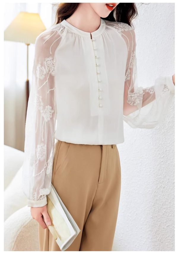 Ladies' Summer Casual Chiffon Top Long-Sleeved Office Travel Lightweight Blouse for Women