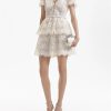 Women's Slimming Embroidery Dress - V-Neck Short Sleeve High Waist Belted Spring Dress