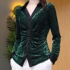 Ladies' Summer Long-Sleeved Chiffon Shirt Plaid Pattern for Riding Ranch Visits Blouse for Women