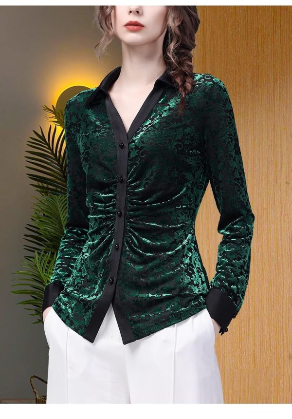 Ladies' Summer Long-Sleeved Chiffon Shirt Plaid Pattern for Riding Ranch Visits Blouse for Women