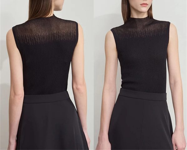 Women's Mock Neck Knit Camisole - Double Curved Yarn Top for Sleeveless Elegance