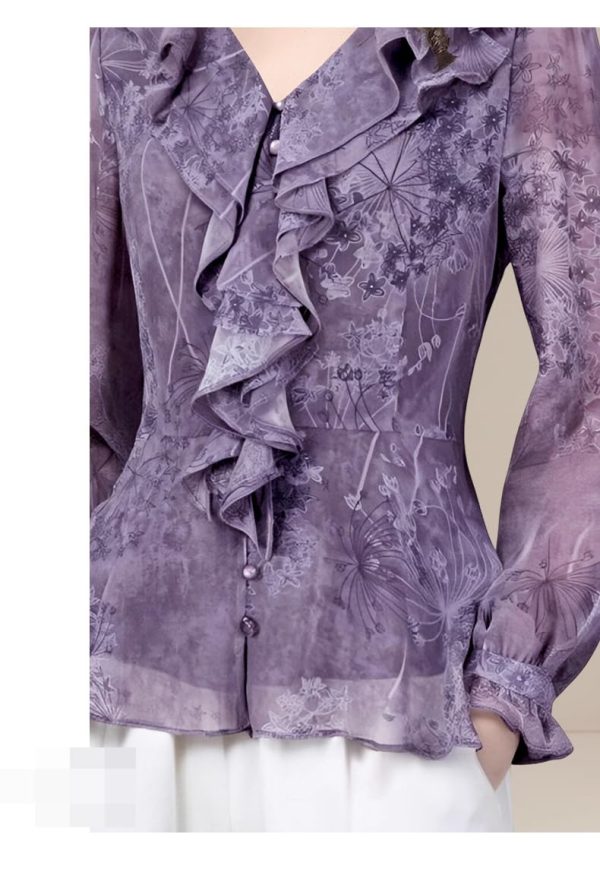 Ladies' Summer Lightweight Chiffon Top Long-Sleeved for Business Trips Soft Top Blouse for Women