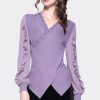 Ladies' Summer Long-Sleeved Chiffon Shirt for Work Shopping Picnics Button Style Blouse for Women