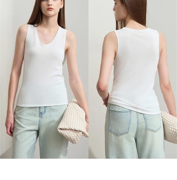 Women's Lazy Knit Vest - Solid U-Neck Sweater Top for Casual Spring Wear