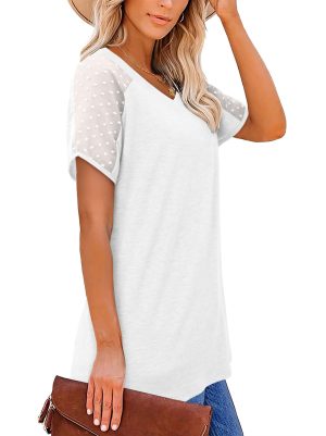 Women Mesh Sleeves Casual T-Shirts Summer Fashion See Through Blouses Tee S-3XL