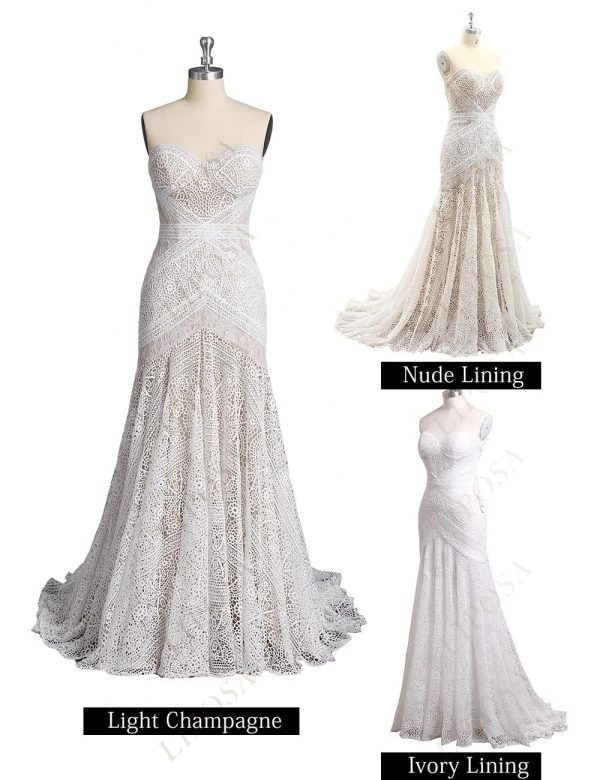Women's Bohemian Wedding Dresses Sweetheart Mermaid Lace Bridal Gown