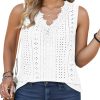 Womens-Plus-Size-Tank-Tops Summer Floral Lace Trim V Neck Shirts Casual Sleeveless Blouses Cute Eyelet Tunics XL-5XL