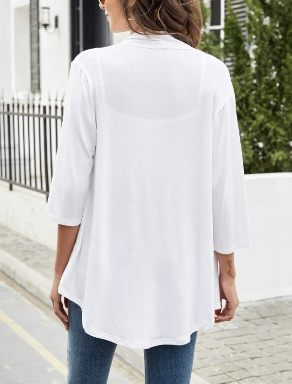 Women Cardigan 3/4 Sleeves Open Front Lightweight Cardigan Draped Ruffles Knit Cardigan