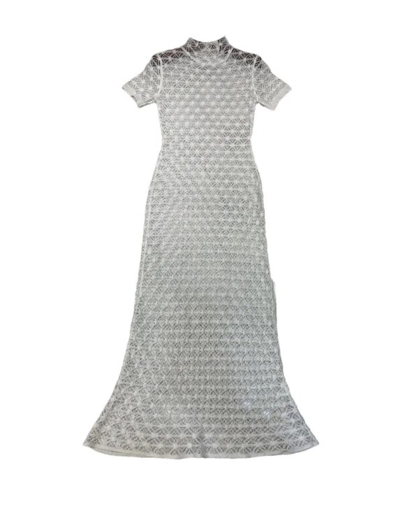 Women's Sheer Jacquard Trumpet Dress - Hollow Out Short Sleeve Suspender Mermaid Gown