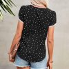 Women's Shirts Summer Casual Crewneck Lace Crochet Short Sleeve Blouses Cute Floral Print Loose Tunic Tops